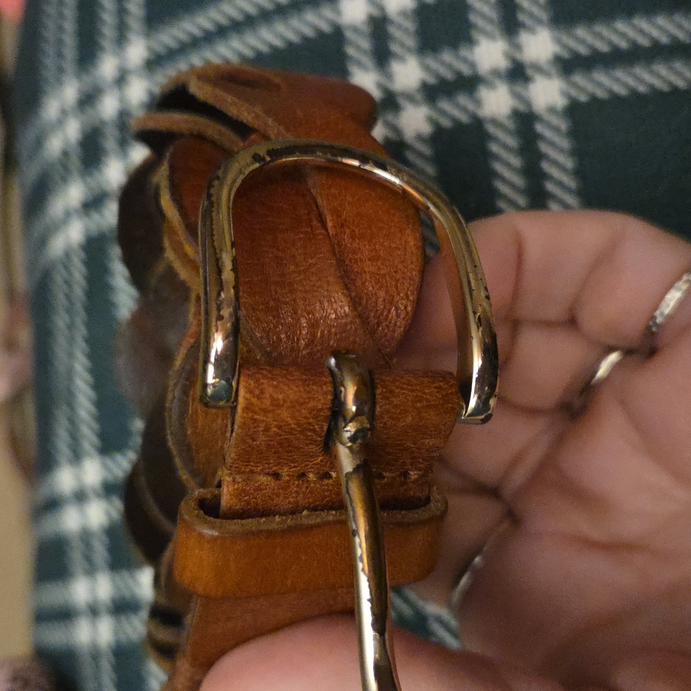 Banana Republic Brown Leather  Weave Belt with Gold Buckle 42